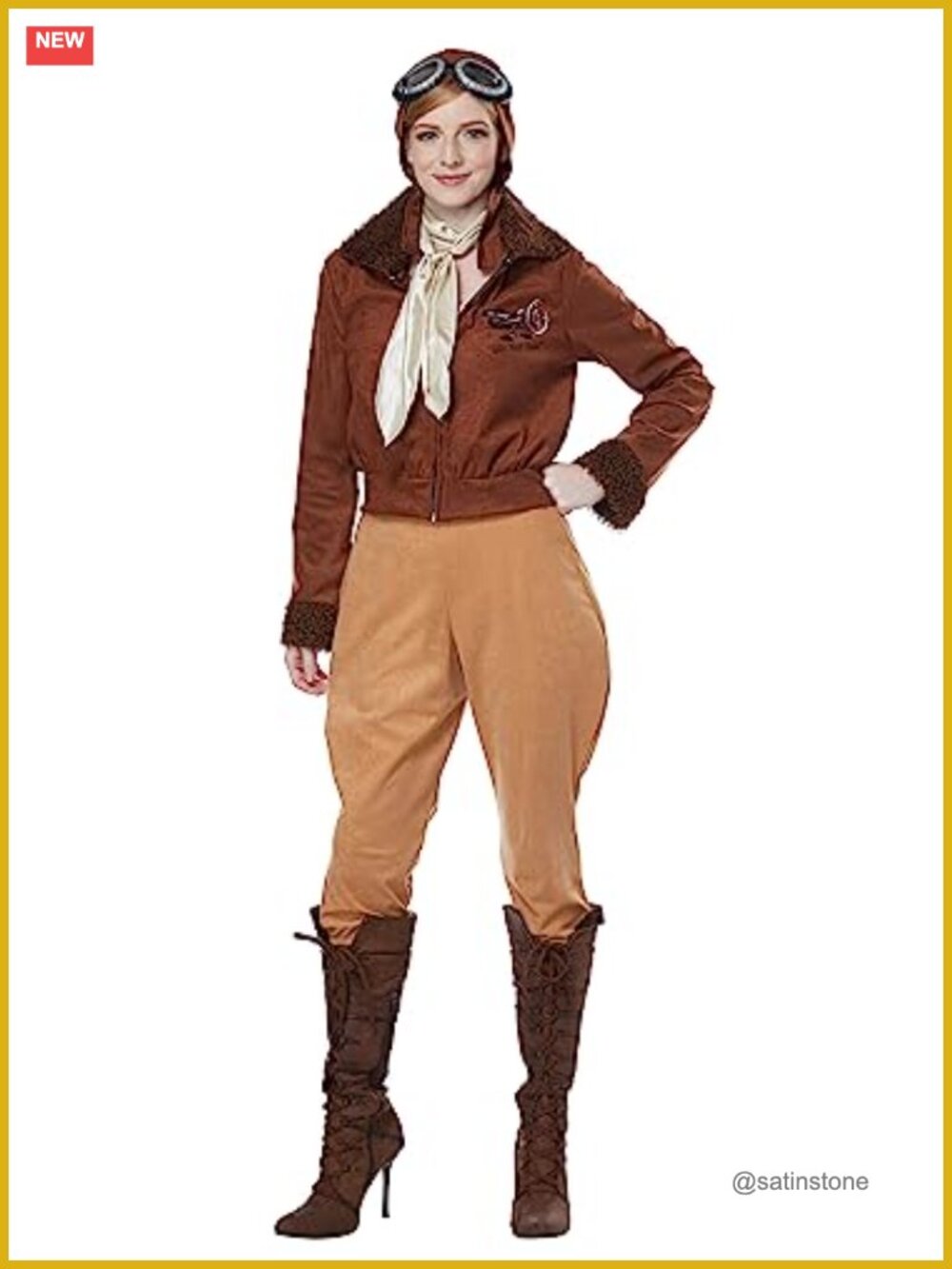 Amelia Earhart Aviator Costume Set Bomber Jacket Goggles Scarf Womens Large